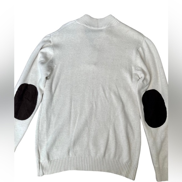 Chaps Cream Sweater 1/4 Button Up with Brown Elbow Patches Men's Small - Picture 4 of 10